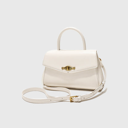 Vintage Metal Buckle cream white synthetic leather crossbody handbag with top handle and adjustable strap