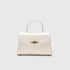 Vintage Metal Buckle cream white structured handbag with top handle, flap closure, and gold clasp