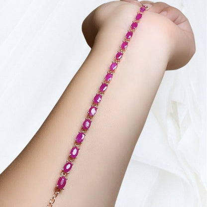 White Gold Plated Ruby Bracelet - Hand Inlaid, 925 Silver - YOURSTYLESITE