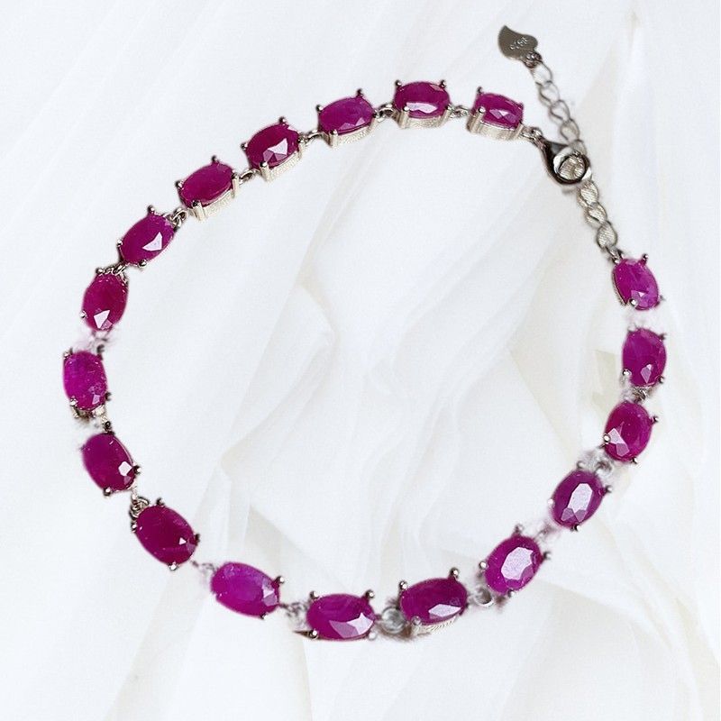 White Gold Plated Ruby Bracelet - Hand Inlaid, 925 Silver - YOURSTYLESITE