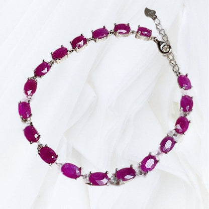 White Gold Plated Ruby Bracelet - Hand Inlaid, 925 Silver - YOURSTYLESITE