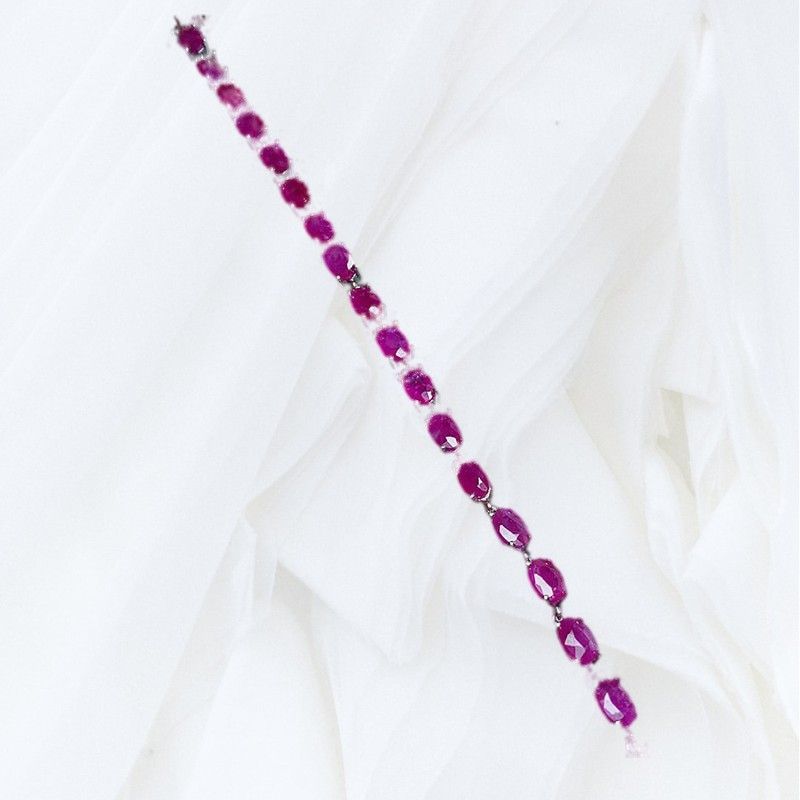 White Gold Plated Ruby Bracelet - Hand Inlaid, 925 Silver - YOURSTYLESITE