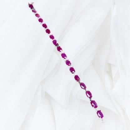 White Gold Plated Ruby Bracelet - Hand Inlaid, 925 Silver - YOURSTYLESITE