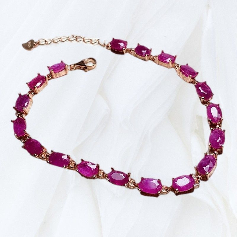 White Gold Plated Ruby Bracelet - Hand Inlaid, 925 Silver - Yourstylesite