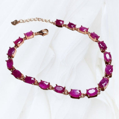 White Gold Plated Ruby Bracelet - Hand Inlaid, 925 Silver - Yourstylesite