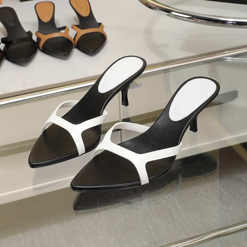 Womens genuine matte leather slides with 6cm heel 