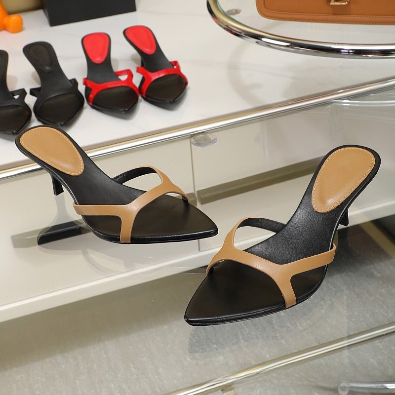 womens genuine matte leather slides with 6cm heel in multiple colors