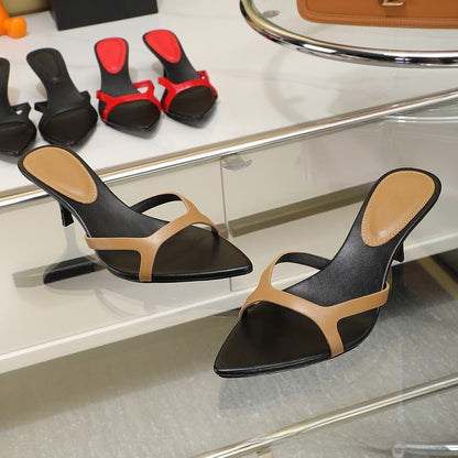 womens genuine matte leather slides with 6cm heel in multiple colors