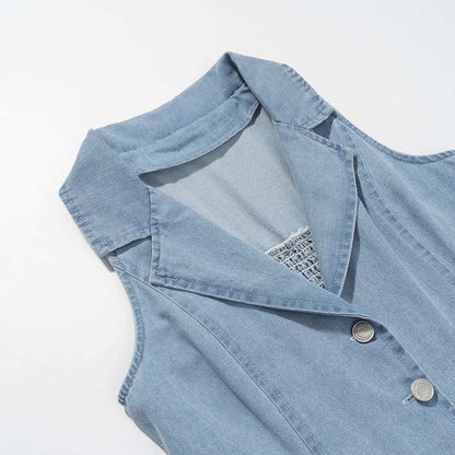 womens modern long denim dress with high waist and lapel collar