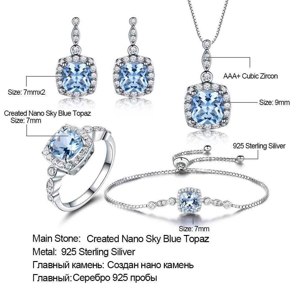 925 Sterling Silver Necklace Sky Blue Topaz Four-Piece Set - YOURSTYLESITE