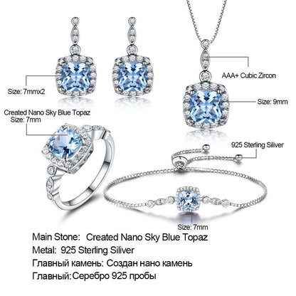 925 Sterling Silver Necklace Sky Blue Topaz Four-Piece Set - YOURSTYLESITE