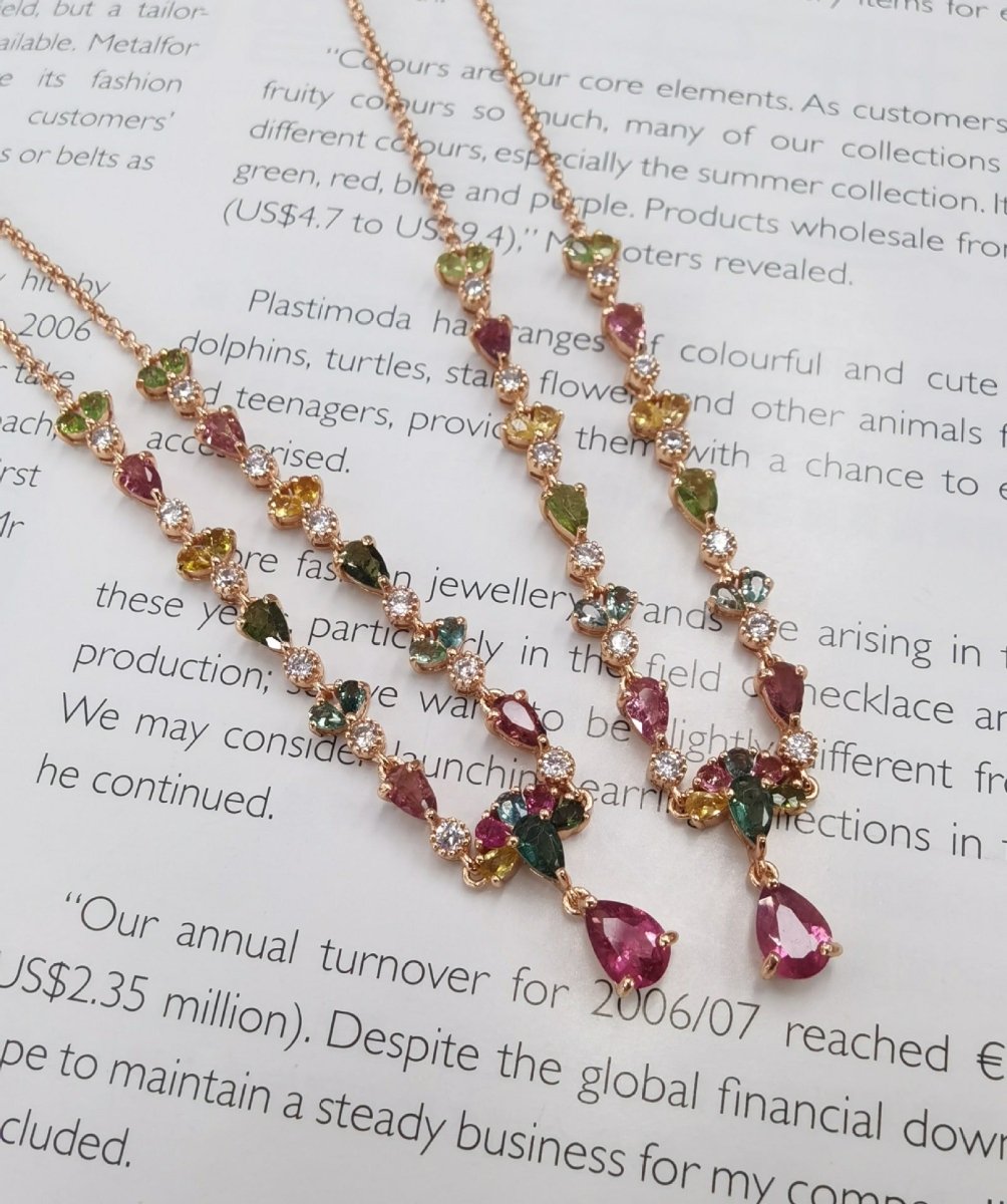 Rose Gold Tourmaline Necklace: Sparkling U-shaped Silver Beauty - Yourstylesite