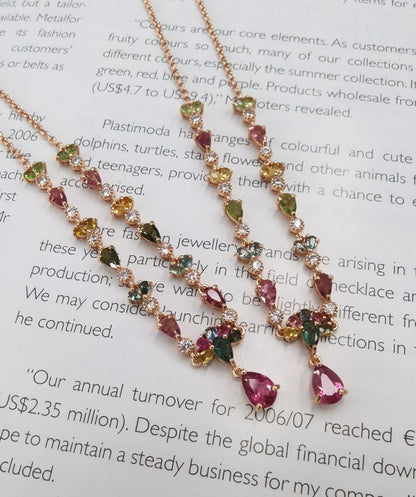 Rose Gold Tourmaline Necklace: Sparkling U-shaped Silver Beauty - Yourstylesite
