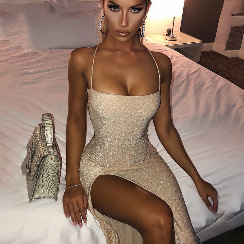 Sexy Slit Suspender Skirt - Irregular, High Waist, Polyester Fiber - YOURSTYLESITE