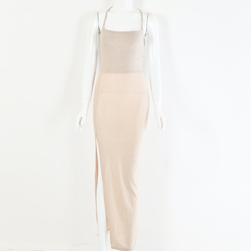Sexy Slit Suspender Skirt - Irregular, High Waist, Polyester Fiber - YOURSTYLESITE