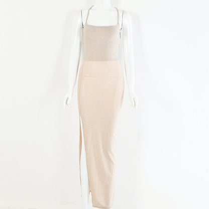 Sexy Slit Suspender Skirt - Irregular, High Waist, Polyester Fiber - YOURSTYLESITE